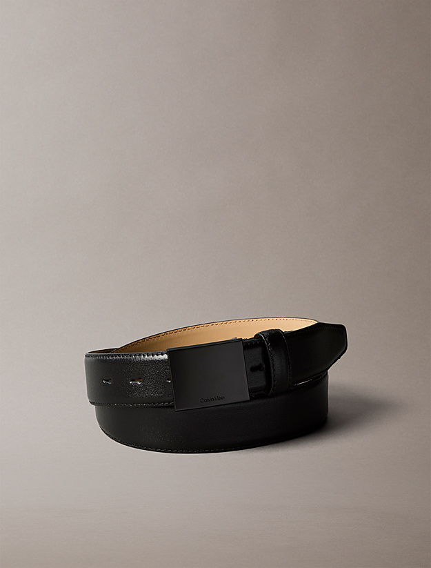 Calvin Klein - Ceinture en cuir plein fleur avec boucle plaque - Noir/Noir
