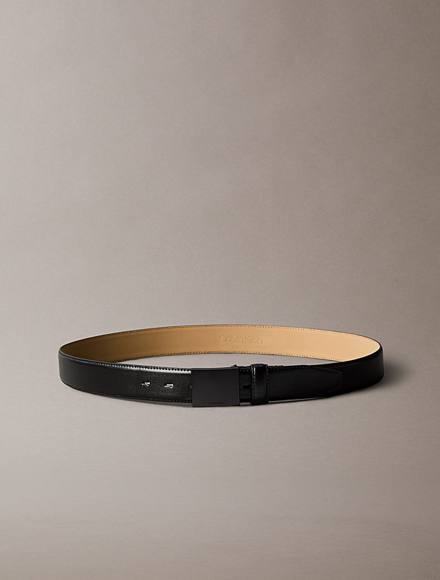 Calvin Klein - Ceinture en cuir plein fleur avec boucle plaque - Noir/Noir 2