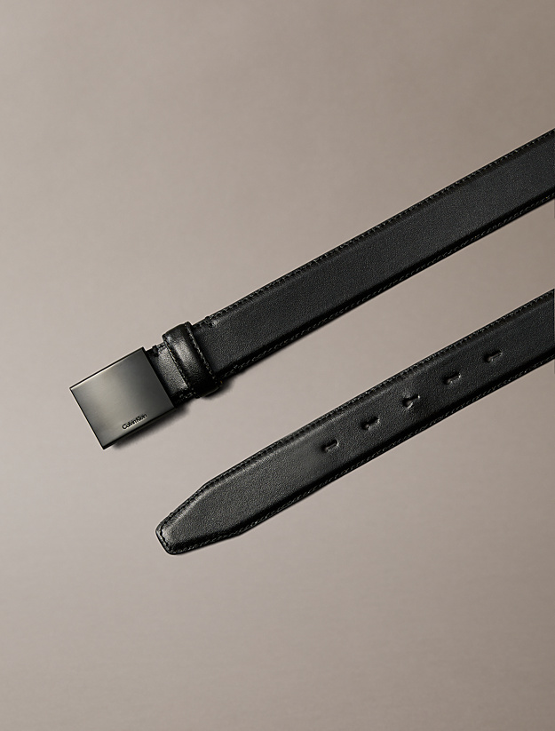 Calvin Klein - Ceinture en cuir plein fleur avec boucle plaque - Noir/Noir 3