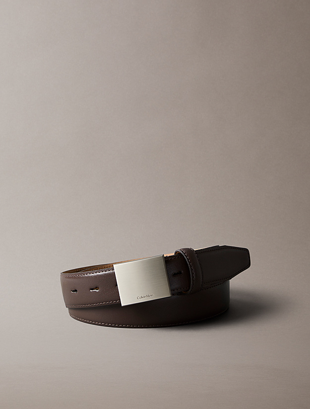 Calvin Klein - Ceinture en cuir plein fleur avec boucle plaque - Marron Foncé