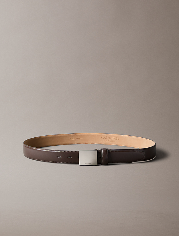 Calvin Klein - Ceinture en cuir plein fleur avec boucle plaque - Marron Foncé 3