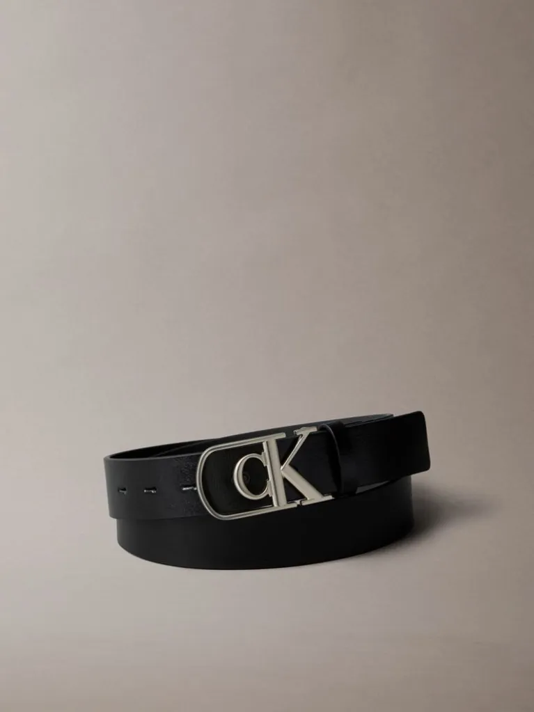 Calvin Klein - Ceinture en cuir pleine fleur avec logo - Noir