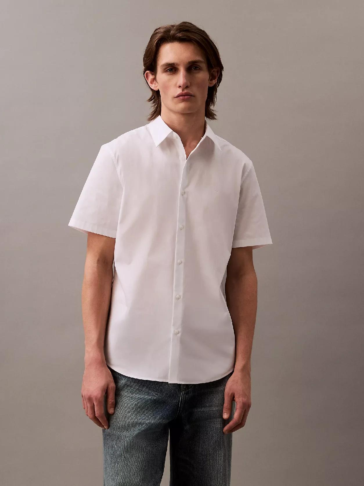 Calvin Klein - Chemise boutonnée slim en coton stretch - Blanc