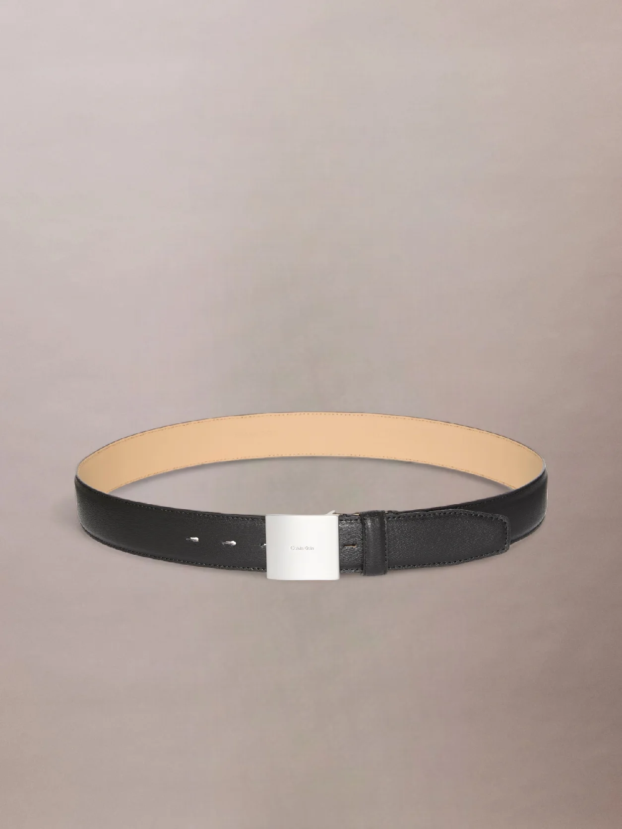 Calvin Klein - Ceinture en cuir - Noir / Nickel brossé