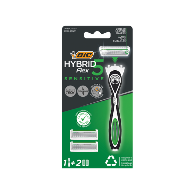 Bic - Rasoir Hybrid 5 Flex Pour Homme Peau Sensible 3 Pieces