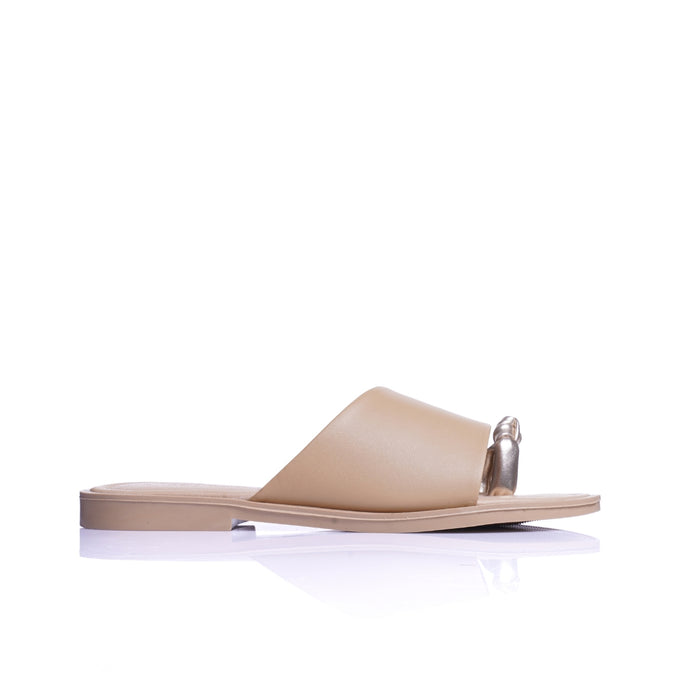 Seaside - Claquette Cuir Plate avec Nud Doré E26-1030 - Sable