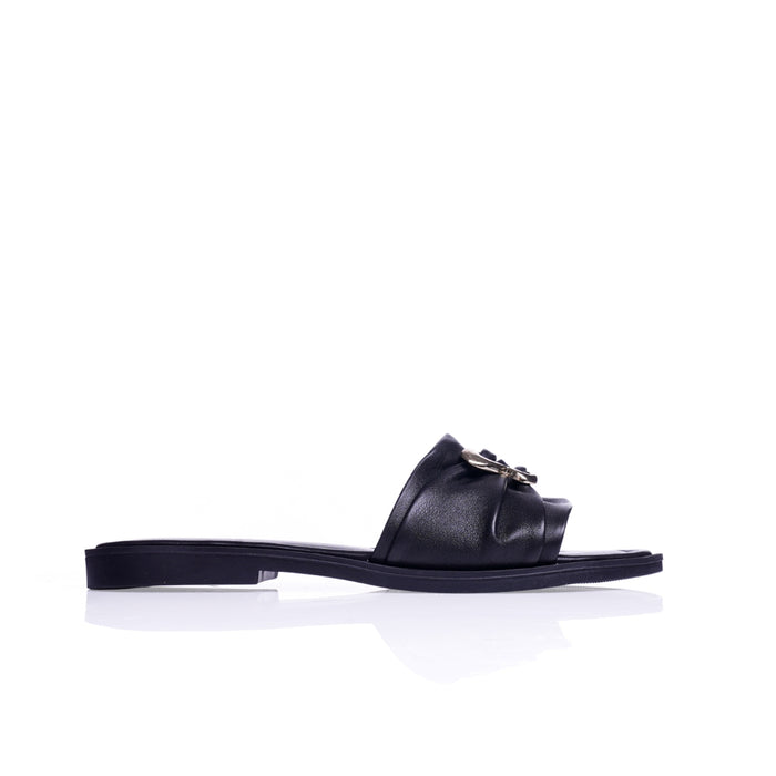 Seaside - Claquette cuir plat avec accessoires E26-2027 - Noir