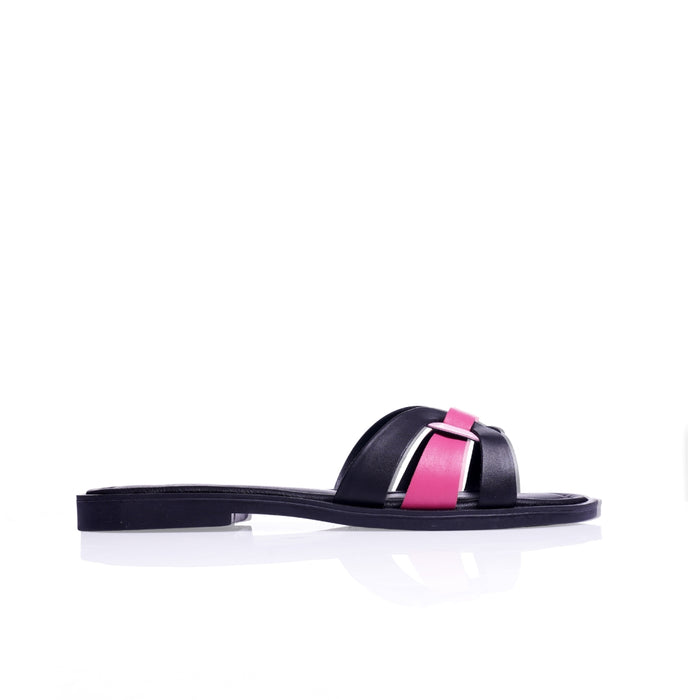 Seaside - Claquette cuir plat E26-7081 - Noir