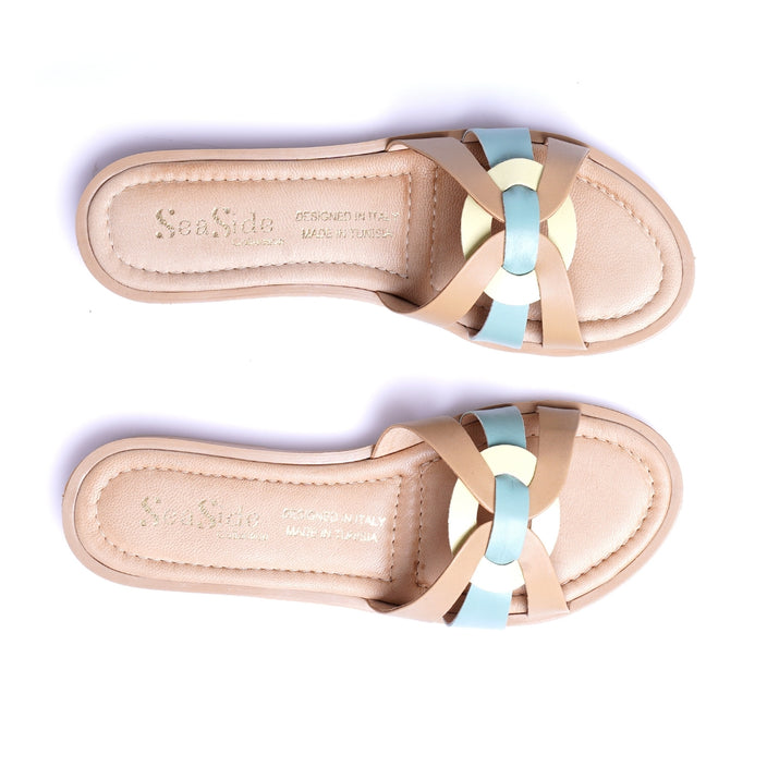 Seaside - Claquette cuir plat E26-7081 - Sable 2