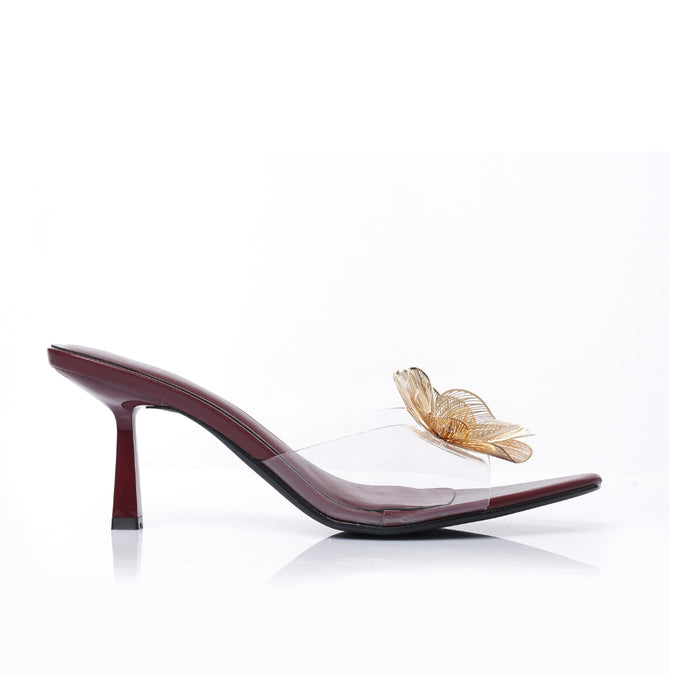 Seaside - Sabot transparente fleur talon E26-F9908 - Burgundy
