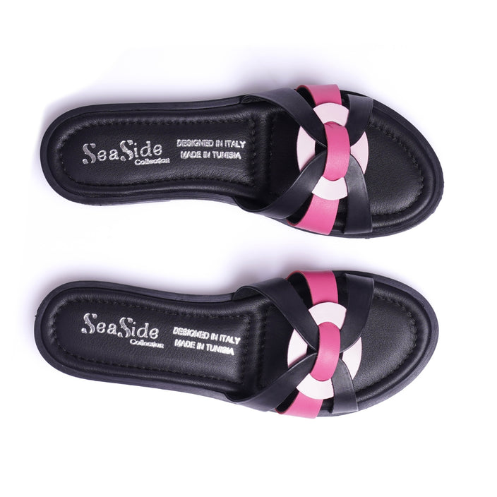 Seaside - Claquette cuir plat E26-7081 - Noir 4