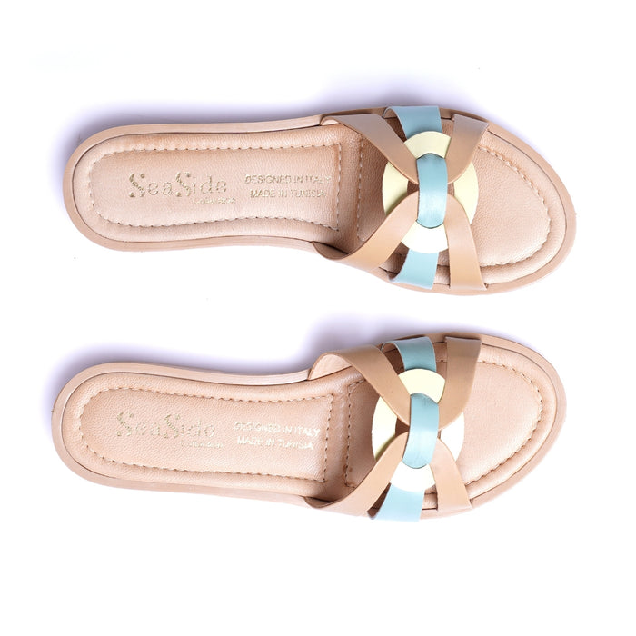 Seaside - Claquette cuir plat E26-7081 - Sable 5