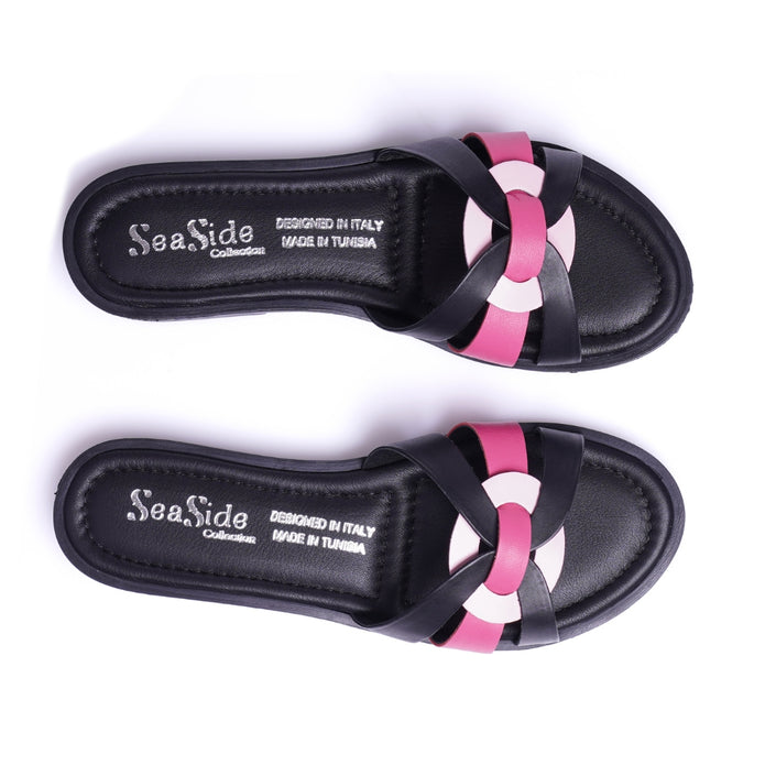 Seaside - Claquette cuir plat E26-7081 - Noir 7