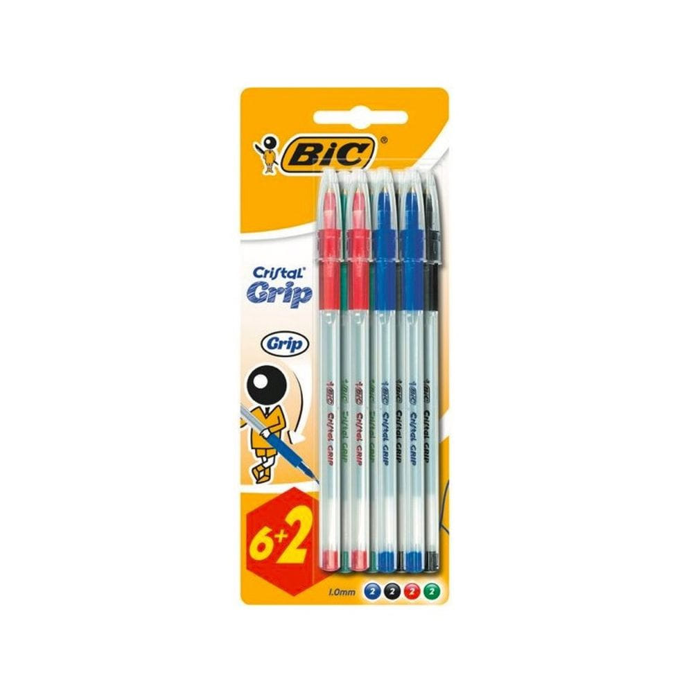 BIC - Pack de 8 stylos BIC Cristal Grip - couleurs assorties