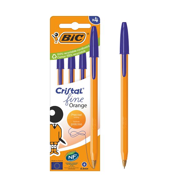 BIC - BIC Cristal Orange Original Fine Stylos-Bille Pointe Fine - Couleur Bleue - Lot de 4
