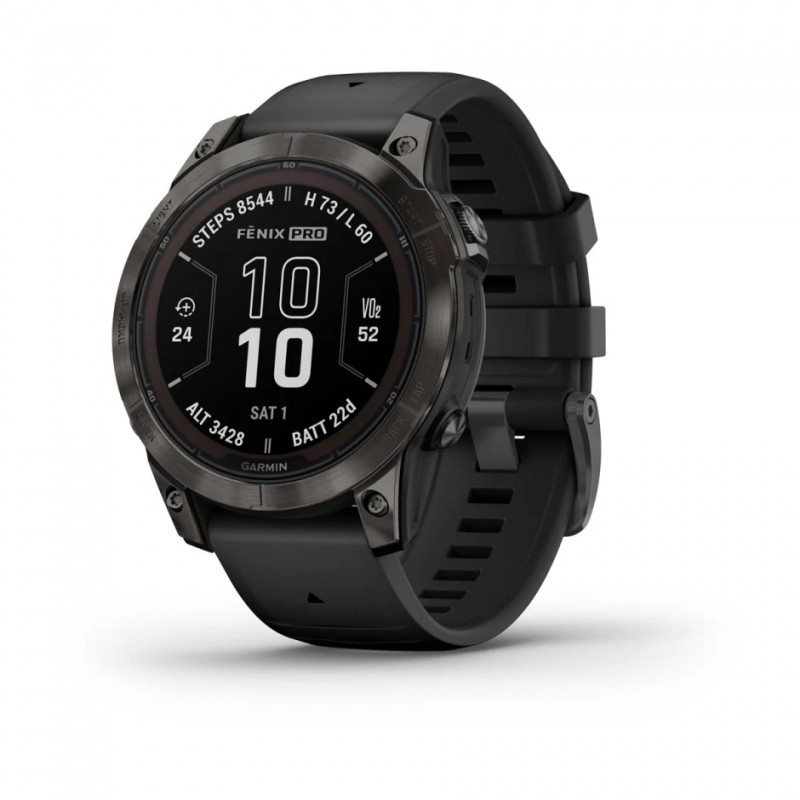 GARMIN - Fenix 7 Pro Sapphire Solar Edition - Titane Carbon Gray DLC / Bracelet Noir