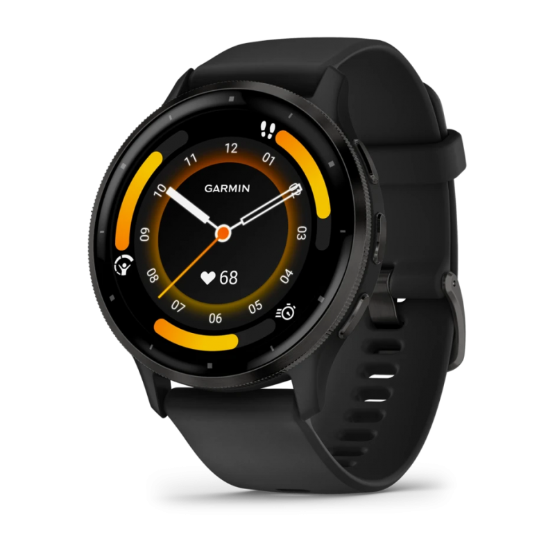 GARMIN - Venu 3 - Lunette Gray en acier inoxydable / Boîtier Noir / Bracelet en silicone Noir