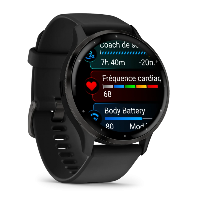 GARMIN - Venu 3 - Lunette Gray en acier inoxydable / Boîtier Noir / Bracelet en silicone Noir 2