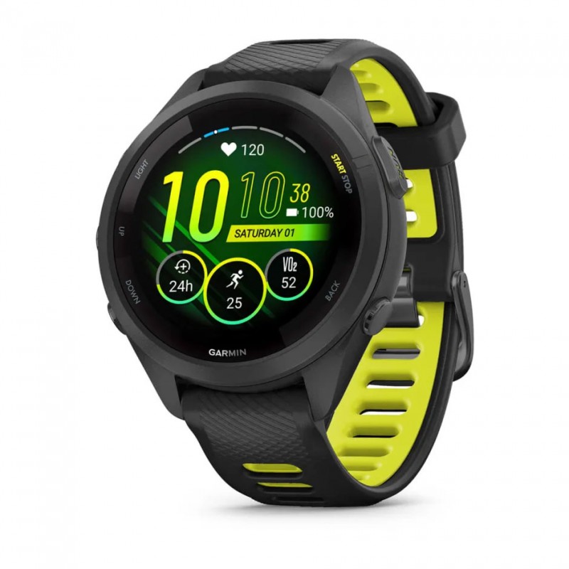 GARMIN - Forerunner 265S - Noire avec bracelet en silicone Noir/Jaune