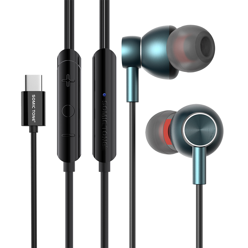 SOMIC TONE – Écouteurs Filaires Intra-Auriculaires Type C – Haut-parleurs 10 mm – Câble 1,2 m – Noir