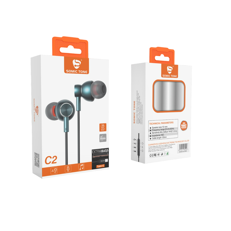 SOMIC TONE - Écouteurs Filaires Intra-Auriculaires Type C - Haut-parleurs 10 mm - Câble 1,2 m - Noir 4
