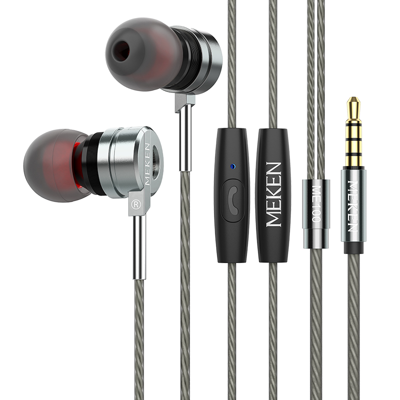 MEKEN – Écouteurs Filaires Intra-Auriculaires MEKEN ME100 – Jack 3,5 mm – Câble 1,2 m – Gris