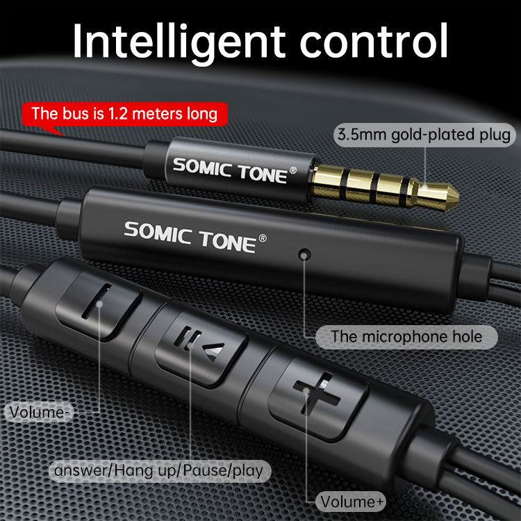 SOMIC TONE - Écouteurs Filaires D15 - Jack 3,5 mm, Haut-parleurs 14,2 mm, Câble 1,2 m - Noir 5