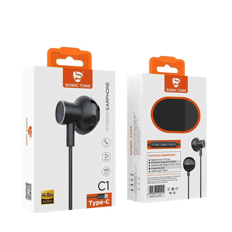 SOMIC TONE - Écouteurs Filaires Type C - Haut-parleurs 14,2 mm - Câble 1,2 m - Noir 7