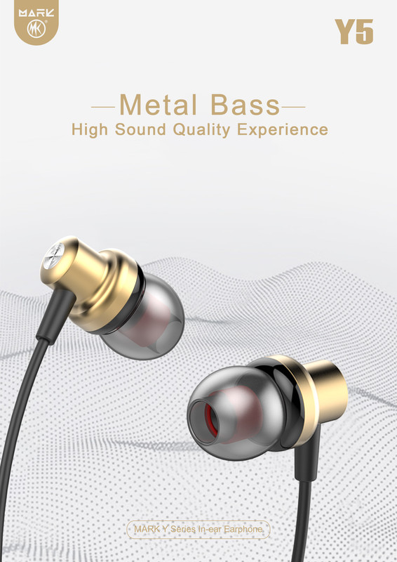 MARK - Écouteurs Filaires Intra-Auriculaires MARK Y5 Type C - Son Metal Bass - Câble 1,1 m - Gold