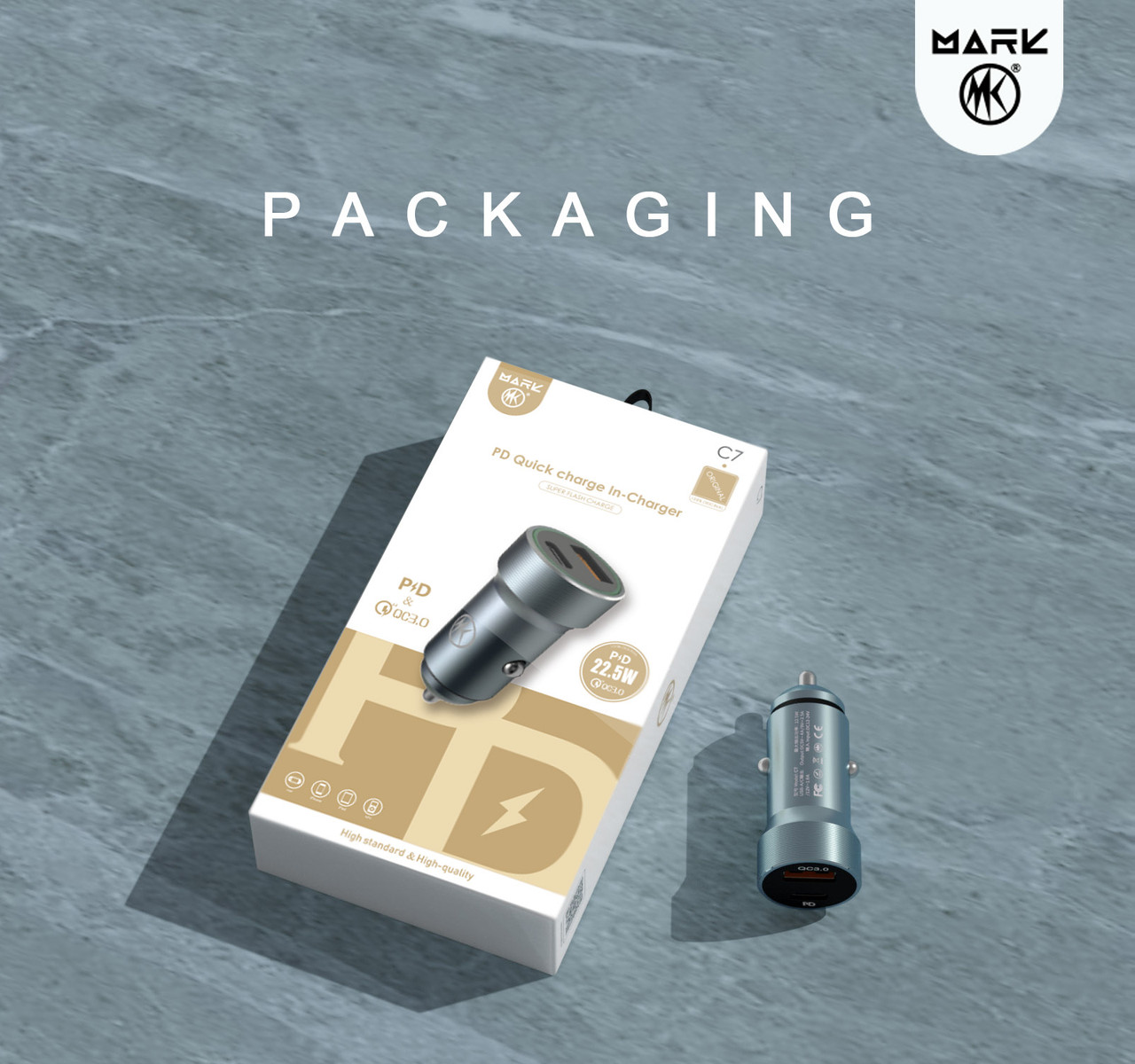 MARK - Chargeur Voiture MARK C7 - Double Port USB, Charge Rapide, Alliage dAluminium, Adaptateur Allume-Cigare - Gris