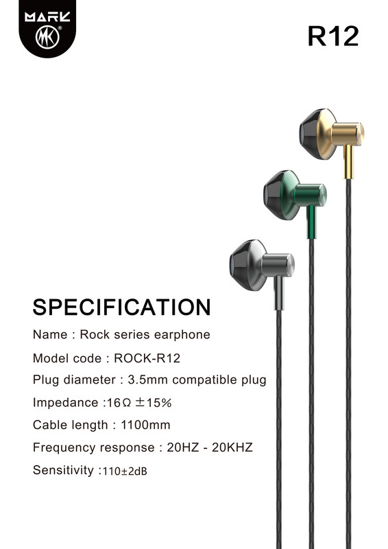 MARK - Écouteurs Filaires MARK R12 - Son Hi-Fi, Basses Puissantes, Design Semi-Intra-Auriculaire, Câble TPE 1,1 m - Gris 3