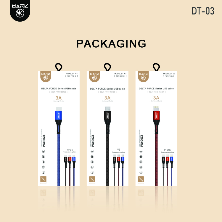 MARK - Câble de Charge MARK DT-03 USB TYPE-C - Charge Rapide 5A, Transfert de Données, 1,2 m - Rouge