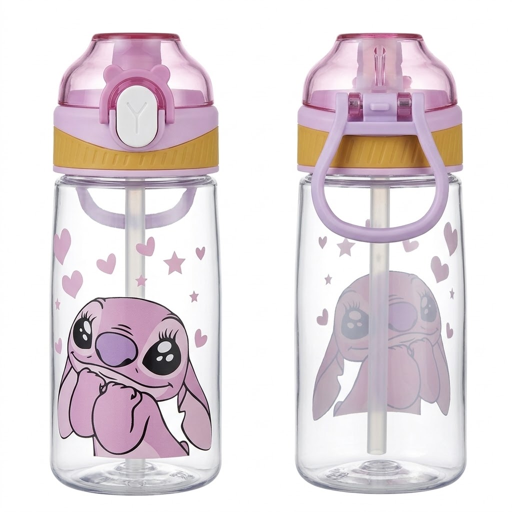 NEST - Gourde Scolaire Enfant avec Paille - Motif Angel - Rose 2