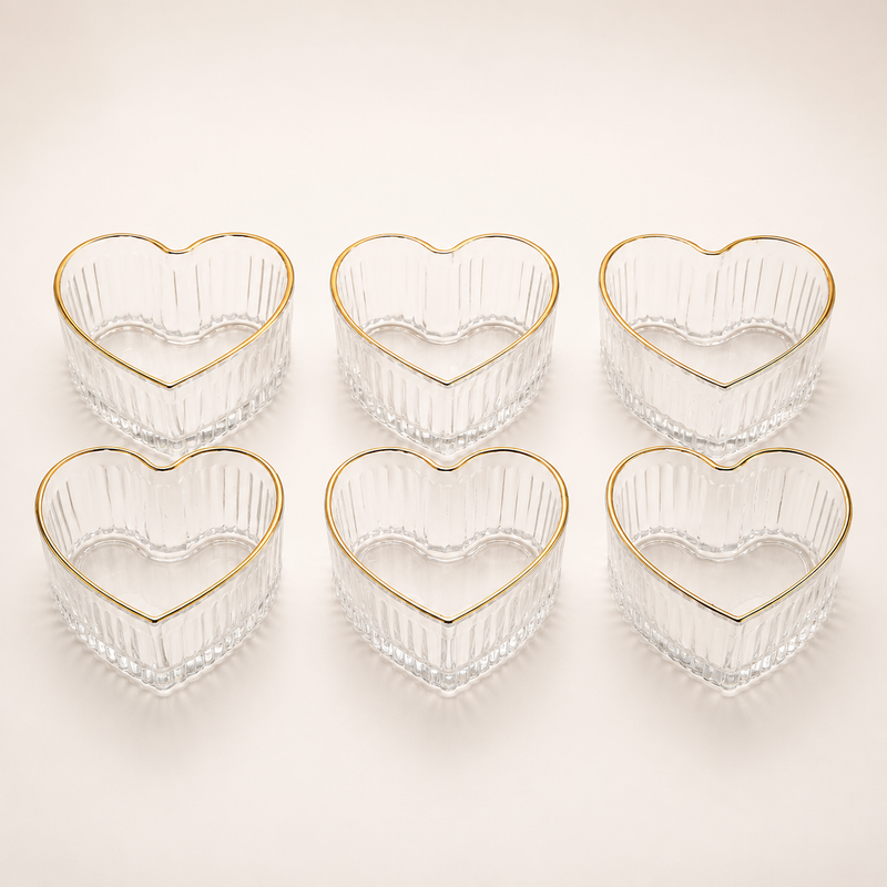 NEST - Lot de 6 Bols en Verre Forme Cur Transparent avec Liseré Doré 2