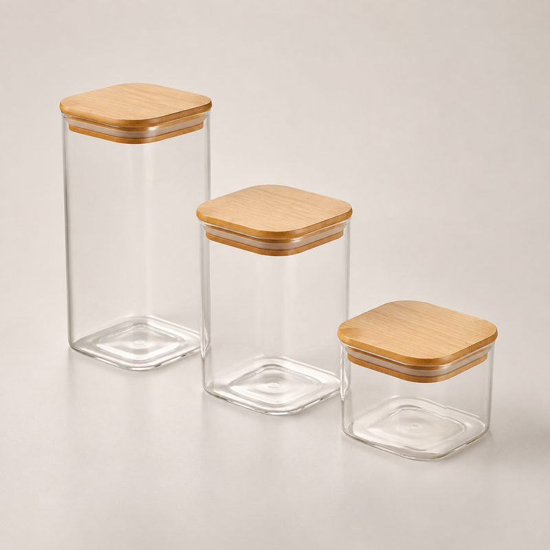 NEST - Lot de 3 Boîtes de Conservation en Verre - 300 ml / 400 ml / 450 ml - Couvercles en Bambou 2