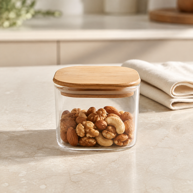 NEST - Boîte de Conservation en Verre 300 ml Couvercle en Bambou