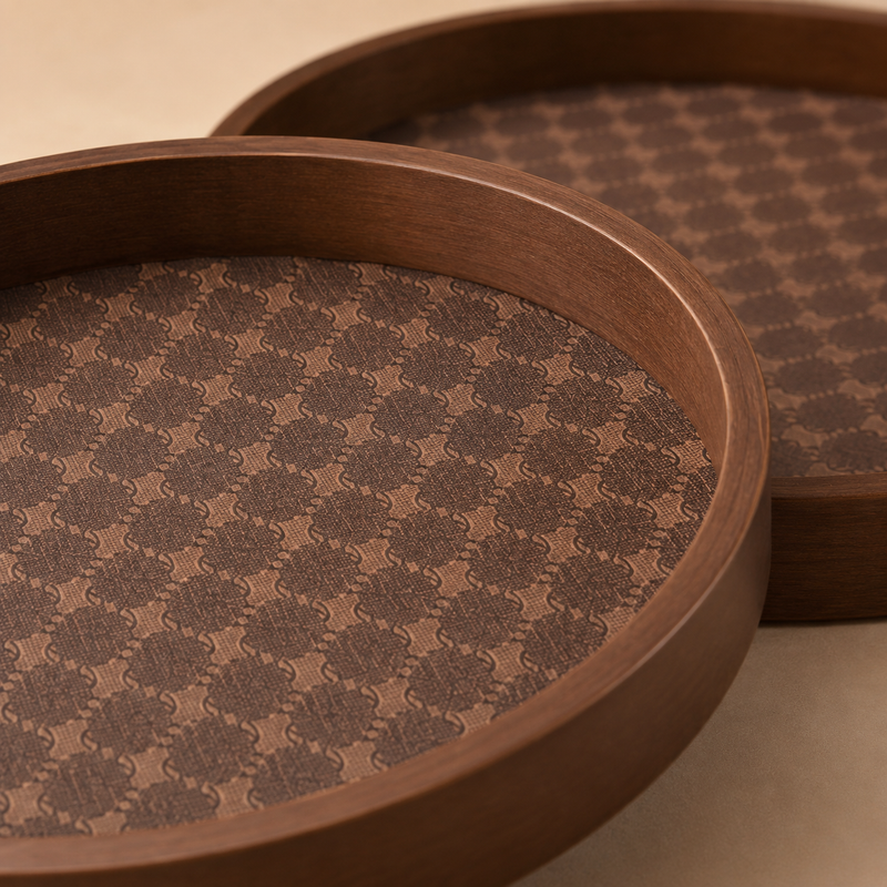 NEST - Lot de 2 Plateaux Ronds en Bois Motif Géométrique - Marron 3