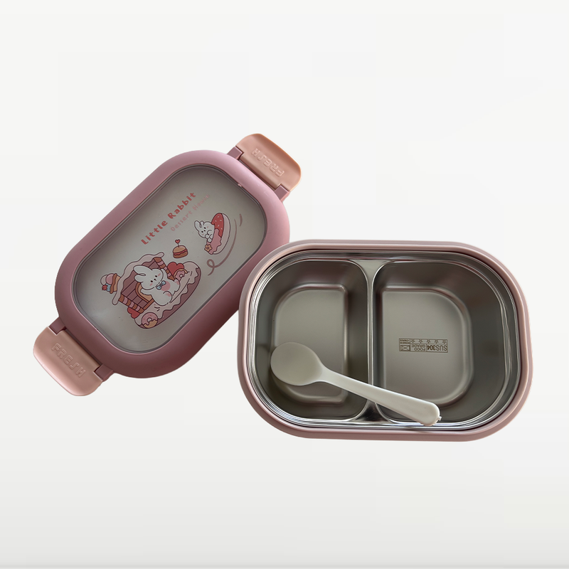 NEST - Boîte à Lunch Enfant Compartimentée avec Cuillère - Motif Lapin - Rose 2