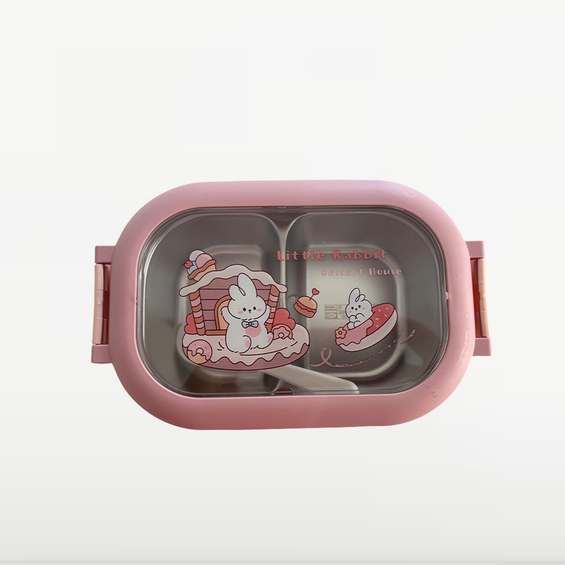 NEST - Boîte à Lunch Enfant Compartimentée avec Cuillère - Motif Lapin - Rose 3