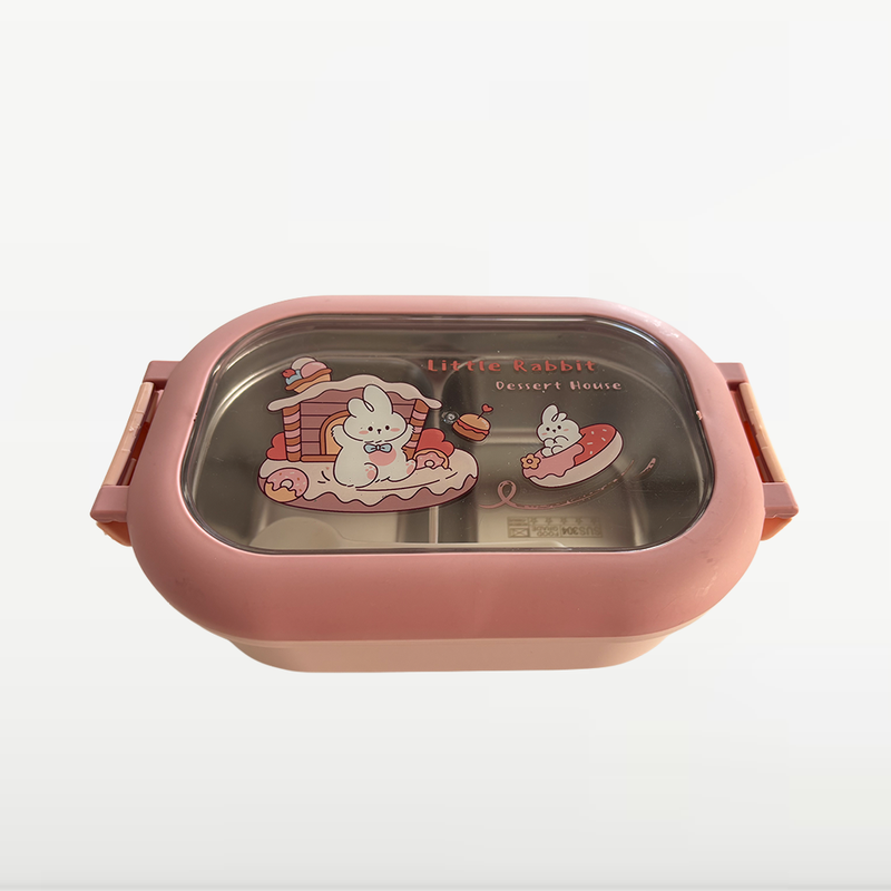 NEST - Boîte à Lunch Enfant Compartimentée avec Cuillère - Motif Lapin - Rose 4