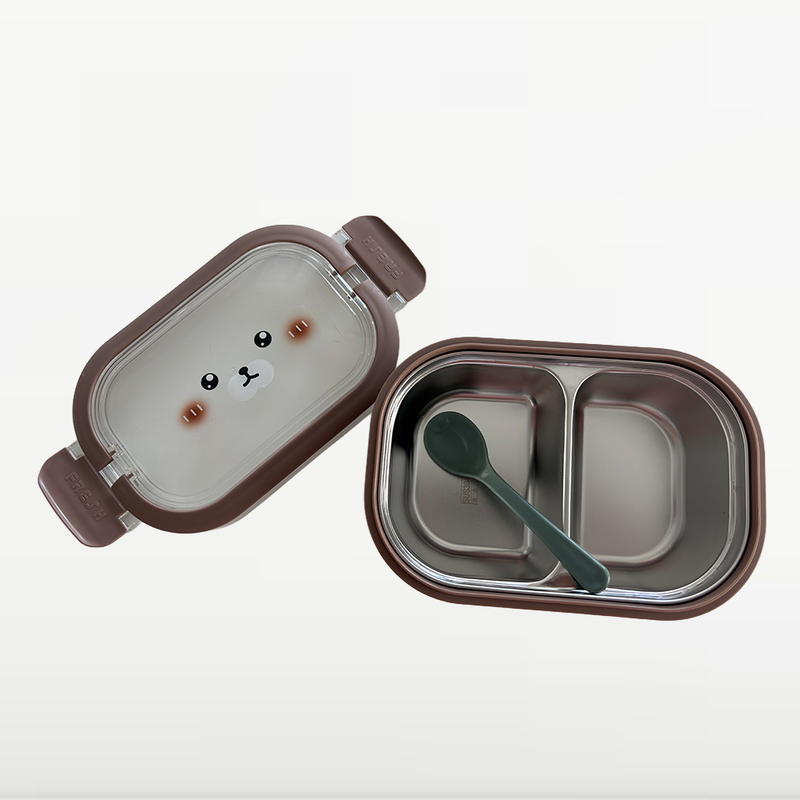 NEST - Boîte à Lunch Enfant 2 Compartiments avec Cuillère - Motif Ours - Marron 2