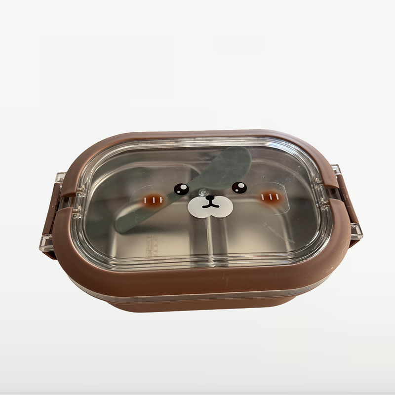 NEST - Boîte à Lunch Enfant 2 Compartiments avec Cuillère - Motif Ours - Marron 3