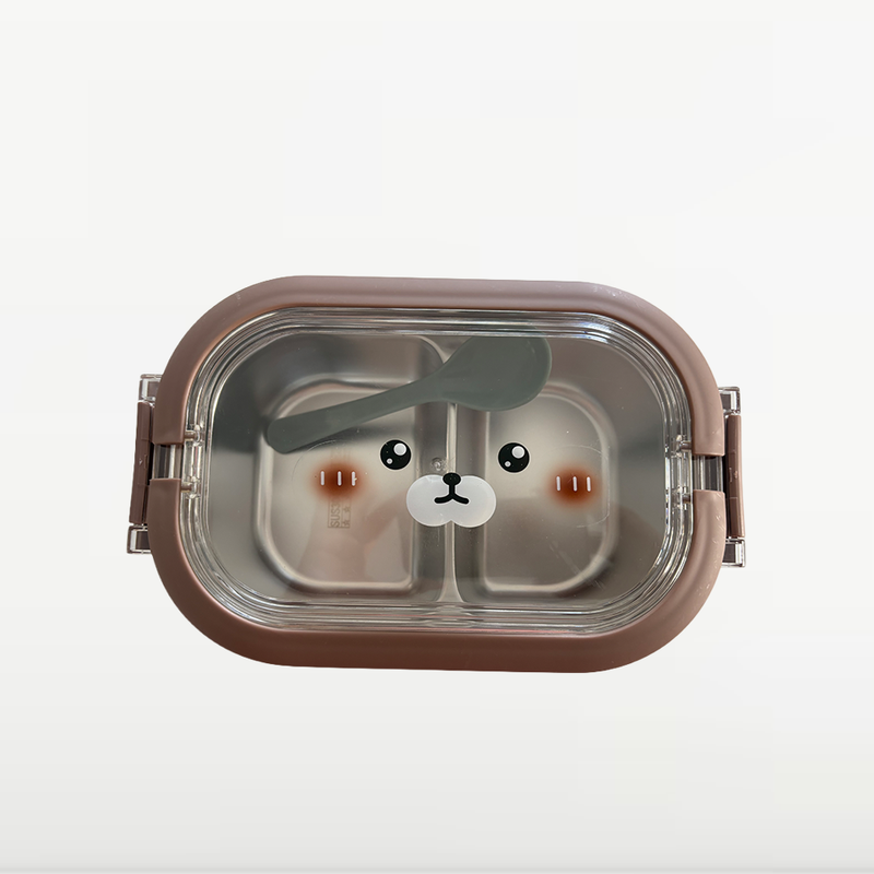 NEST - Boîte à Lunch Enfant 2 Compartiments avec Cuillère - Motif Ours - Marron 4