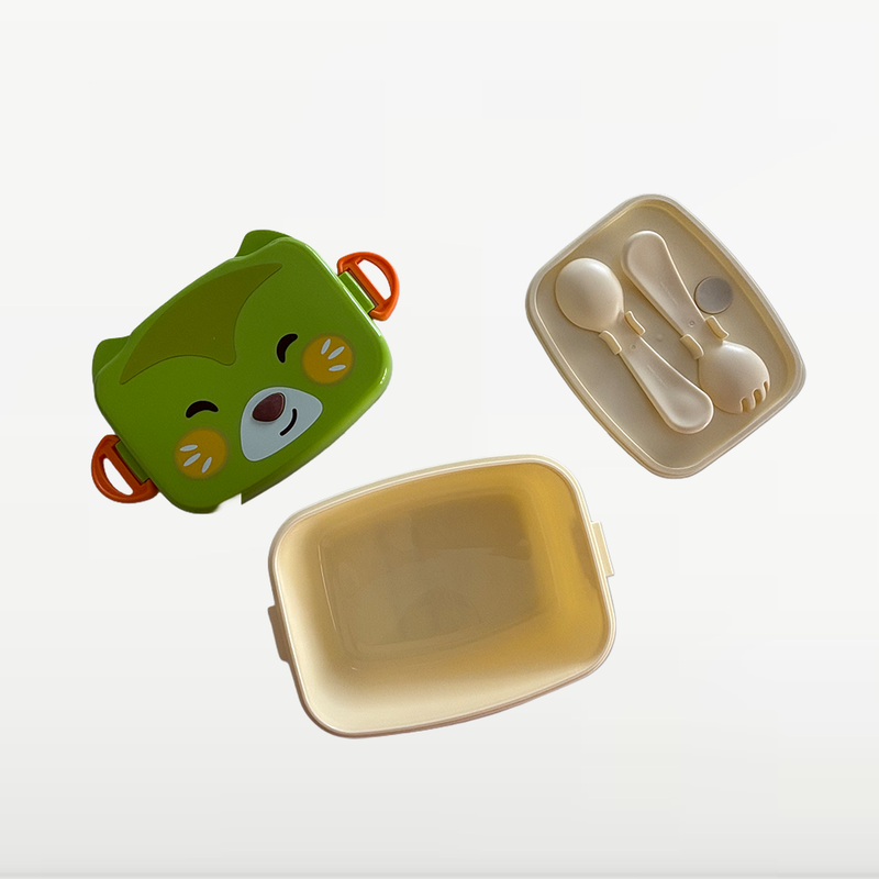 NEST - Lunch Box Enfant avec Couverts - Motif Ourson - Vert & Beige 2