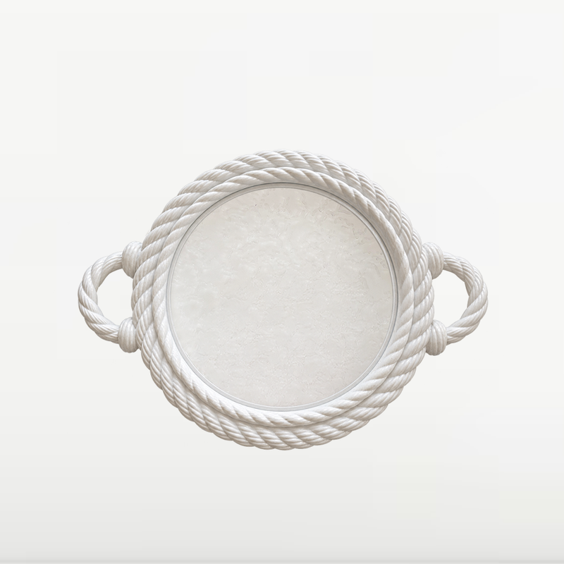 NEST - Plateau Rond en Plastique avec Poignées - Effet Corde Tressée - Blanc 2