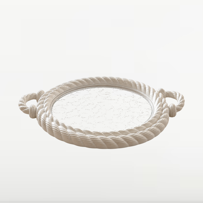 NEST - Plateau Rond en Plastique avec Poignées - Effet Corde Tressée - Blanc 3