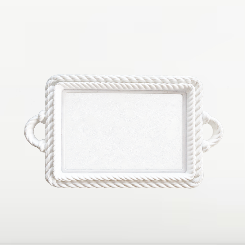 NEST - Plateau Rectangulaire en Plastique avec Poignées - Effet Corde Tressée - Blanc 2