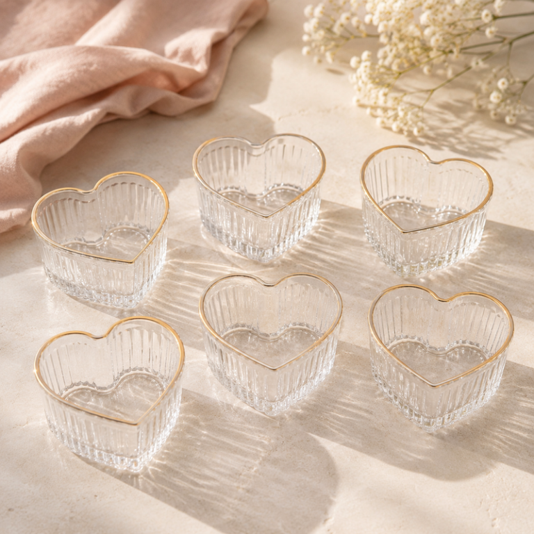 NEST - Lot de 6 Bols en Verre Forme Cur Transparent avec Liseré Doré 3