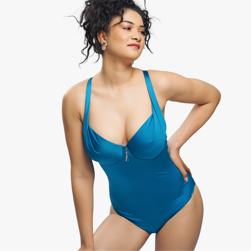 Lyouna - Maillot Push up -bonnet B - bleu fondale