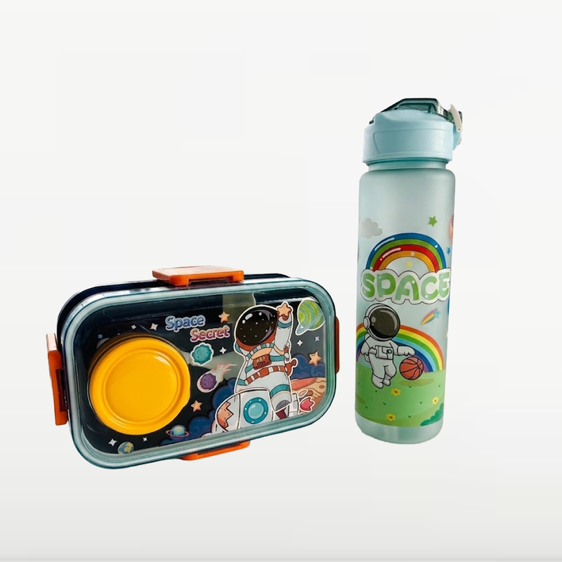 NEST - Pack Scolaire Enfant Lunch Box + Gourde - Motif Espace & Astronaute - Bleu